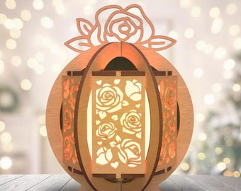 Paquete de 8 linternas con temática de amor de San Valentín cortadas con láser, candelabro de té, lámpara de noche, juego de corte Glowforge, caja de luz de silueta 3D