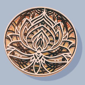 3D Mandala Lotus Flower Multilayer Wood Wall Decor Laser Cut File, Decoration Ornament Glowforge Easy to Make Svg Dxf Ai Download Xtool File