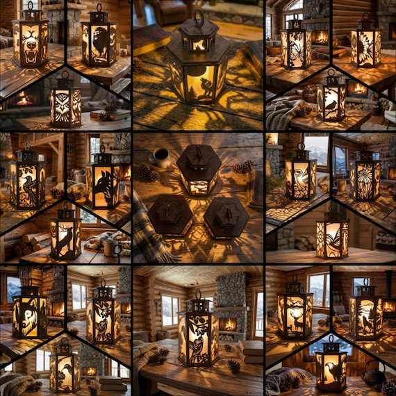 18x Pack 3D Wood Wild Life Animal Lantern Bundle, Tealight - Candle Holder - Night Lamp Laser Cut Files