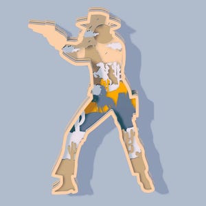Cowboy 3D Wild Western Multilayer Holz gravierte Laserschnitt-Datei, Dekoration Ornament Glowforge SVG Dxf Eps Jpg Pdf Png Xtool Laser Cut Datei