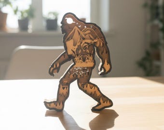 Bigfoot Adventure 3D meerlagige houten lasergesneden Svg-bestand, camping Wild Life gelaagde dxf, extreme sport bos snijmachine downloadbestand