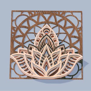 3D Sacred Lotus Flower Multilayer Mandala Yoga Laser Cutting File, Decoration Ornament Glowforge Easy to Make Svg Dxf Ai Download Xtool File