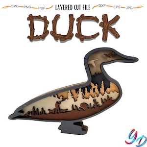 Multilayer 3D DUCK Wooden Engraved Laser Cut File, Decoration Figurines Ornament Glowforge Easy DIY Make Model, Svg Dxf Eps Jpg Pdf Png File