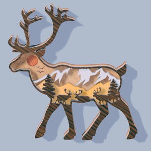 3D Hirsch Multilayer Holz graviert Laserschneiden SVG-Datei, Dekorationsfiguren Ornament Glowforge DIY Make Model, svg Dxf Eps Jpg Pdf Png