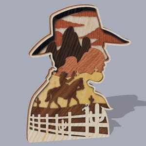 3D Cowboy Horse Multilayer Wooden Laser Cut File, Wild Western Layered Engrave Svg Dxf Download, Texas Alone Man Cutting Machine Craft Xtool