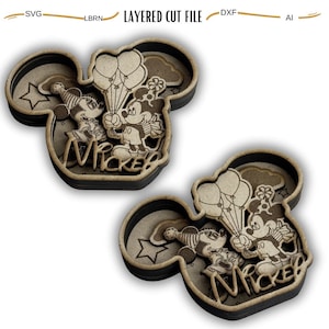 3D Maus Kopf Multilayer Laser Cut Datei, Cartoon Schneiddateien, 3D Dekoration Ornament Make Geschenk, SVG Dxf Lbrn Ai Download-Datei