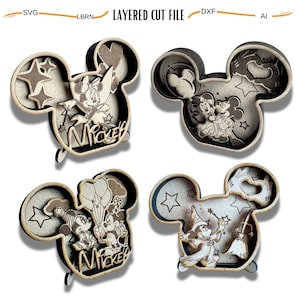BUNDLE Cartoon Maus Kopf 3D Multilayer Design Schneiden Laser-Dateien, 3D Dekoration Ornament Make Geschenk, Dxf Lbrn Ai Download-Datei