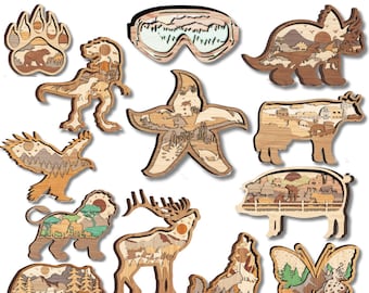 20x HUGE Bundle 3D Animals Farm Multilayer Wooden Engraved Laser Cut File, Decoration Ornament Glowforge Make, Svg Dxf Eps Jpg Pdf Png File