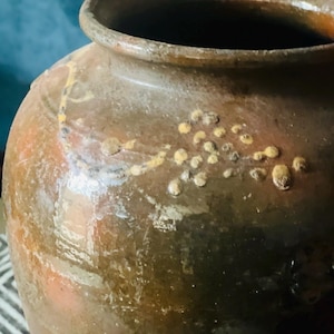 Jarra de terracota ucraniana antigua para confitar / Jarrón rústico de flores esmaltado imagen 14