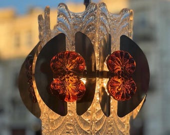 Vintage Murano Style Chandelier: Amber Crystal Glass Pendant Light