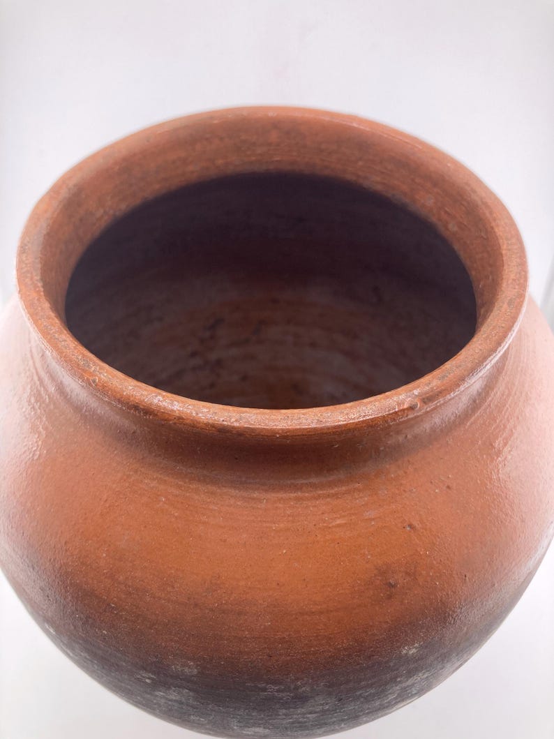 Jarra de terracota ucraniana antigua para confitar / Jarrón rústico de flores esmaltado imagen 7