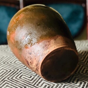 Jarra de terracota ucraniana antigua para confitar / Jarrón rústico de flores esmaltado imagen 12