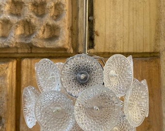 Lámpara de araña vintage de diente de león de cristal, lámpara colgante Sputnik de mediados de siglo