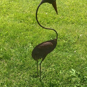 Vintage rusty metal Figure Heron | Vintage Garden sculpture | Natural patina Bird Statue