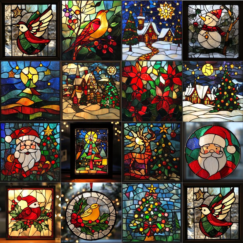 Stained Glass Christmas Bundle 100 Unique Designs for Holiday Decor DIY