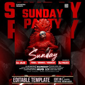 Sunday Night Party Flyer, DIY Flyer Template Design, Night Club Event
