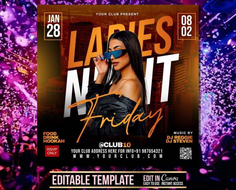 Ladies Night Night Party Flyer, DIY Flyer Template Design, Night Club Event Invite Flyer, Club DJ Flyer, Happy Hour Flyer, Premade Post