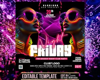 Friday Night Party Flyer, DIY Flyer Template Design, Night Club Event Invite Flyer, Club DJ Flyer, Happy Hour Flyer, Premade Post