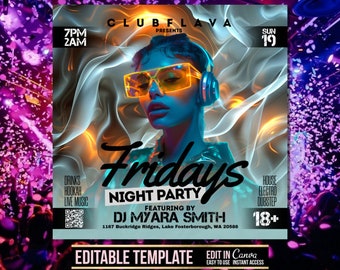 Friday Night Party Flyer, DIY Flyer Template Design, Night Club Event Invite Flyer, Club DJ Flyer, Happy Hour Flyer, Premade Post