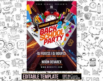 Back To School Editable Club Flyer Template For Canva, DIY Event Flyer, Party Flyer, Digital Flyer, DJ Party Invite for Social Media