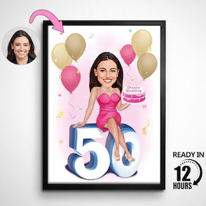 Personalized 50th Birthday Cartoon Portrait, Custom Birthday Portrait, Gift for Birthday, 50th Birthday Caricature, Caricature from Photo