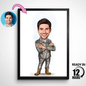 Personalized Soldier Cartoon Portrait, Custom Military Portrait, Gift for Soldier, Military Caricature, Caricature from Photo, Military Gift