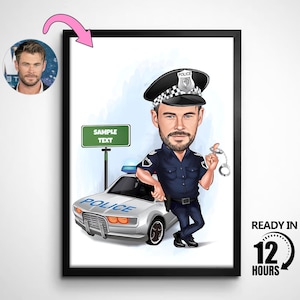 Spersonalizowany portret policjanta z kreskówki, spersonalizowany portret oficera, prezent dla policjanta, karykatura oficera, karykatura ze zdjęcia, prezent dla oficera