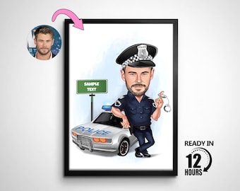 Personalized Police Cartoon Portrait, Custom Officer Portrait, Gift for Police, Officer Caricature, Caricature from Photo, Gift for Officer