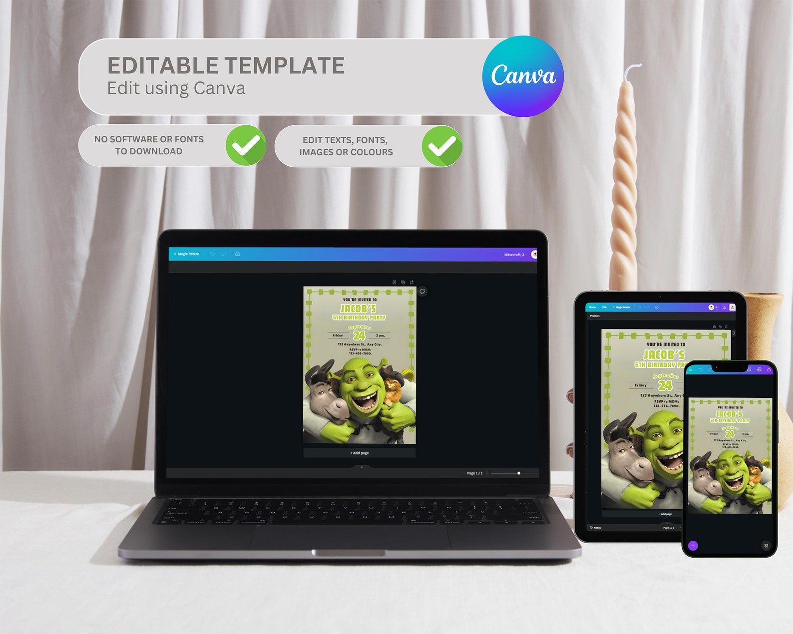 Editable Shrek Birthday Invitation Digital,printable Shrek Birthday