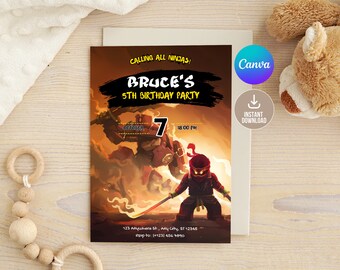 Editable Ninja Go Birthday Invitation,Printable Birthday Invitation,Bricks Ninja Kids Birthday Party Invite,Lets Party Ninjas, Boy Birthday
