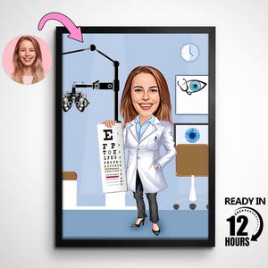 Personalisierte Augenoptiker Cartoon Porträt, lustige Optiker, Optiker Karikatur, Geschenk für Frauen, Optiker Cartoon, Karikatur vom Foto