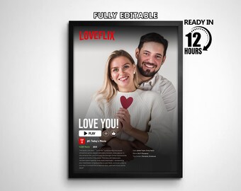 Personalized Movie Poster Print, Custom Couples Movie Poster, Personalized Couple Movie Poster, Custom Wall Frame, Anniversary Gift