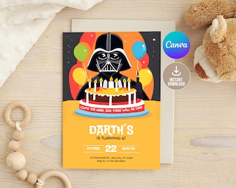 Editable Space Wars Birthday Invitation Template, Printable Birthday Party Invitation, Digital Kids Party Invite, Vader Birthday Invitation