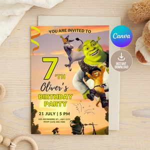 Editable Shrek Birthday Invitation Digital,Printable Shrek Birthday Invitation,Building Shrek Kids Birthday Party Invite, Digital Shrek
