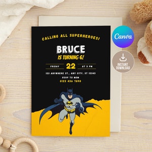 Edytowalne zaproszenie na imprezę urodzinową Bat Superhero, drukowane zaproszenie na imprezę urodzinową Bat Guy, urodziny superbohatera, zaproszenie na imprezę Bat Boy, urodziny chłopca