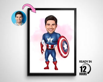 Personalized Superhero Cartoon Portrait, Superhero Portrait, Gift for Men, Superhero Caricature, Caricature from Photo, Superhero Gift