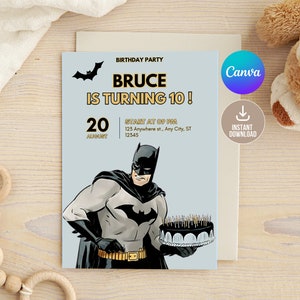 Edytowalne zaproszenie na imprezę urodzinową Bat Superhero, drukowane zaproszenie na imprezę urodzinową Bat Guy, urodziny superbohatera, zaproszenie na imprezę Bat Boy, urodziny chłopca