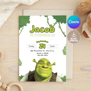 Editable Shrek Birthday Invitation Digital,Printable Shrek Birthday Invitation,Building Shrek Kids Birthday Party Invite, Digital Shrek
