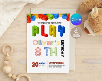 Invitations Anniversaire Enfant Thème Blocs De Construction - Lot De 30 Cartes 14x11 Cm, à Personnaliser