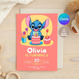 Editable Stitch Birthday Invitation, Printable Birthday Party Invitations, Digital Kids Party Invite, Stitch Birthday Invitation Template