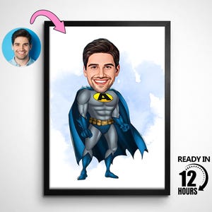 Personalisierte Batist Superheld Cartoon Porträt, Superheld Porträt, Geschenk für Männer, Superheld Karikatur, Karikatur vom Foto, Superheld Geschenk