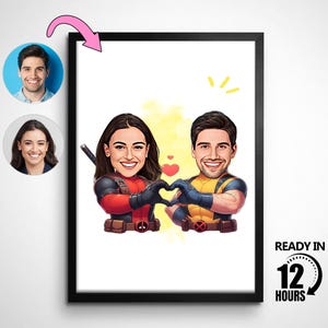 Personalized Superhero Couple Cartoon Portrait,Custom Couple Portrait, Gift for Valentines Day, Superhero Caricature, Caricature from Photo