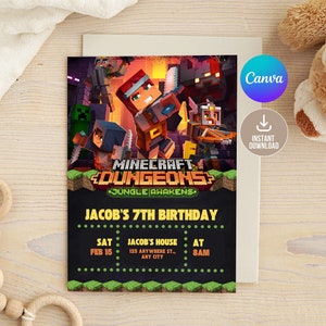 Editable Minecrafter Video Game Birthday Invitation Digital,Printable Minecrafter Birthday Party Invitation,Mine Invite Template,Video Game