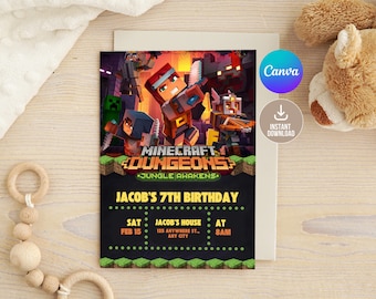 Invito di compleanno modificabile del videogioco Minecrafter digitale, invito stampabile alla festa di compleanno di Minecrafter, modello di invito per miniera, videogioco