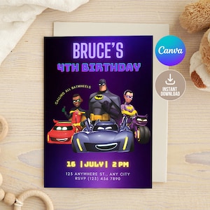 Editable Bat Superhero Invitation Template, Editable Bat Birthday Invitation Digital,Printable Bat Birthday Party Invitation, Boy birthday