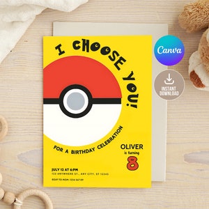Convite Pokémon, convite editável, convite de aniversário infantil, download digital, festa Pokémon, cartão de aniversário, convite de menino, aniversário infantil