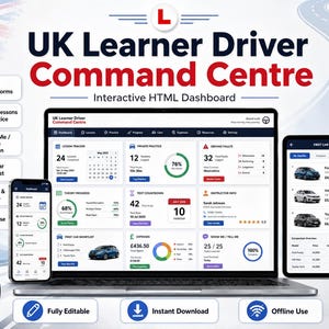 UK Learner Driver Command Centre | Interactive HTML Dashboard (Digital Download)