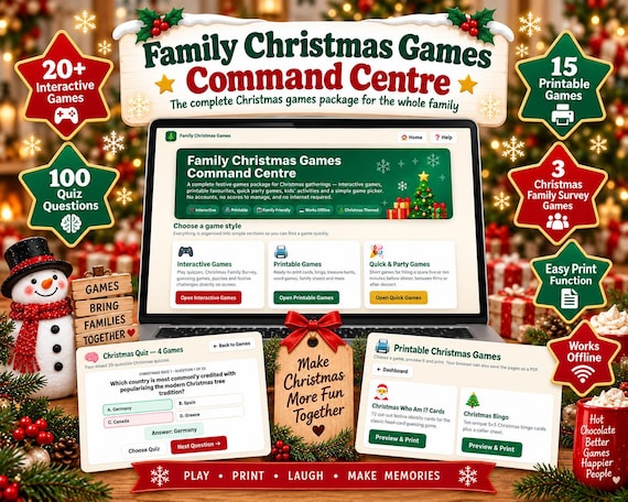 20+ Interactive Christmas Games Command Centre | Printable Party Bundle (Digital Download) html game