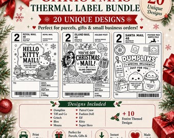 Christmas Inspired Thermal Label Bundle | 20 Printable 6x4 Gift & Parcel Labels | Instant Digital Download