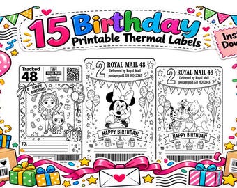 15 Character  Birthday Thermal Labels | Birthday  Gift & Parcel (Digital Download)